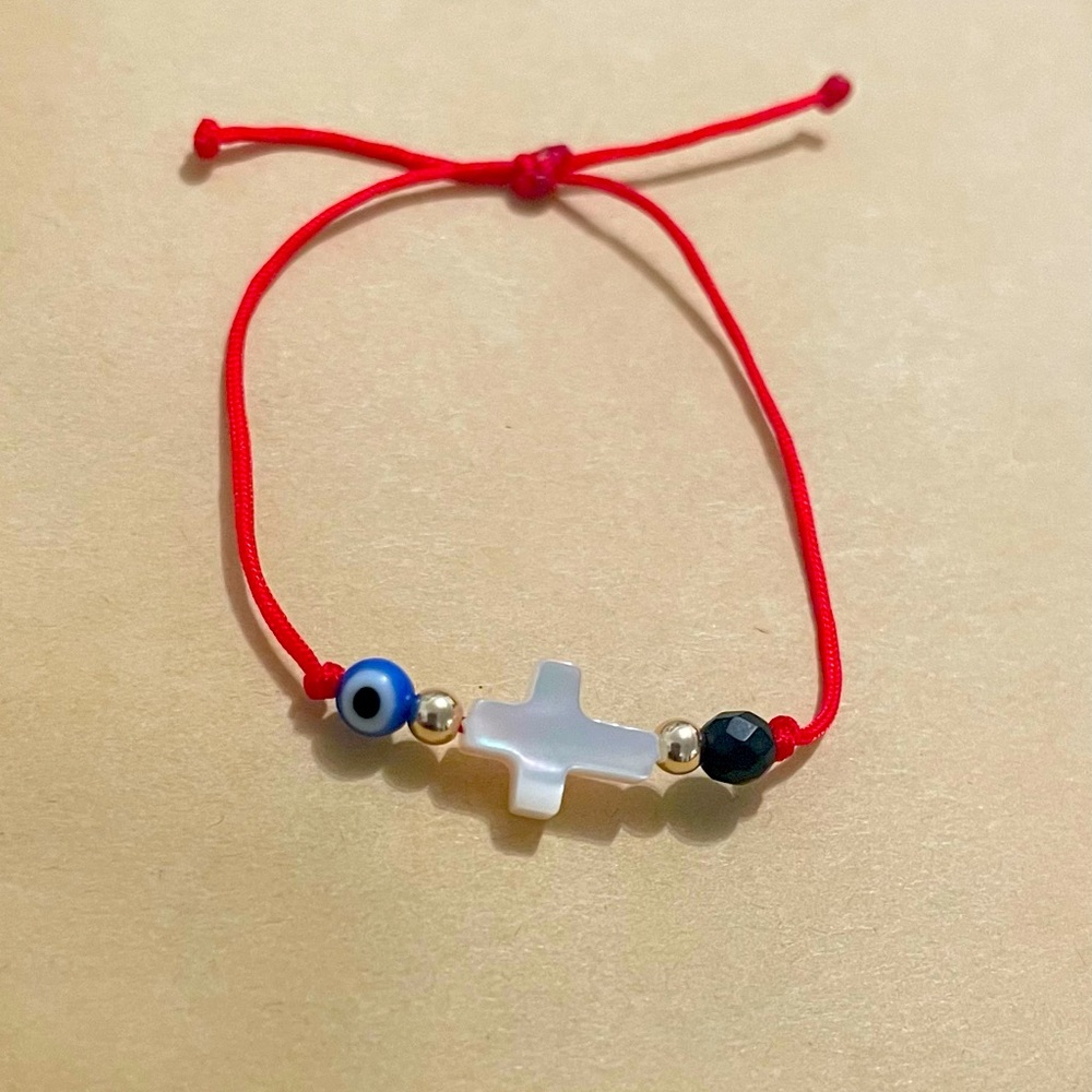 Handmade Mother of pearl cross evil eye bracelets